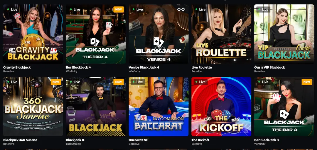 Live Dealer Games section at Spin Pug