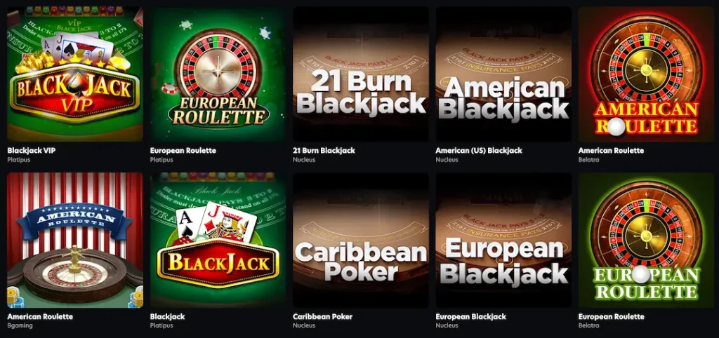 Table Games catalogue at Spin Pug Casino New Zealand